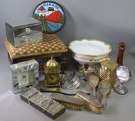 MIXED COLLECTABLES including silver backed dressing table brushes, reproduction brass lantern