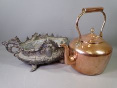 METALWARE - an interesting two-handled, four footed planter, 18cms H and a copper kettle