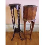 GOOD VICTORIAN WALNUT PLANTER STAND with metal liner and a reproduction mahogany example, 96cms