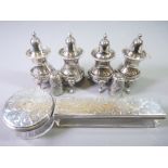 SILVER TOPPED DRESSING TABLE POTS (2) and a quantity of EPNS Arthur Price and other cruets, the