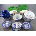 TWO PORCELAIN PIGS, approximately 30cms long, Blue & White dinnerware including tureen ETC