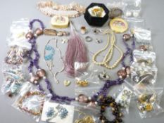 MIXED COSTUME JEWELLERY - silver stone set rings including Agates, Amethyst and other coloured beads