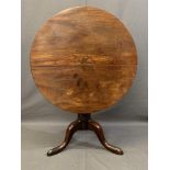 19TH CENTURY MAHOGANY TILT-TOP TRIPOD TABLE, 82.5cms diameter top on a bulbous turned column and