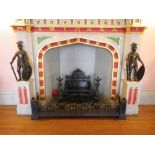 ANTIQUE & VINTAGE CAST IRON FIRE GRATE ENSEMBLE to include a Regency style dog grate, 76cms H, 92cms