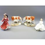 ROYAL DOULTON FIGURINES - Figure of the Year Patricia, Heather and a pair of cattle and a calf