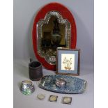 BEVELLED GLASS WALL MIRROR, an assortment of miscellaneous items including Commemorative Crowns ETC