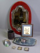 BEVELLED GLASS WALL MIRROR, an assortment of miscellaneous items including Commemorative Crowns ETC