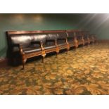 EXCELLENT PAIR OF WALNUT FOUR SEAT CLUB BENCHES with button edged leather effect upholstery having