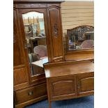 CIRCA 1900 THREE PIECE MAHOGANY BEDROOM SUITE consisting of single mirrored door wardrobe