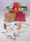 MIXED COLLECTABLES GROUP in a vintage suitcase style tin to include a tipstaff/truncheon, vintage