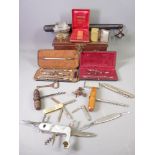 MIXED COLLECTABLES GROUP in a vintage suitcase style tin to include a tipstaff/truncheon, vintage