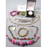 9CT GOLD SHELL CARVED CAMEO BROOCH, silver charm bracelet with 22 charms and a small quantity of