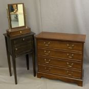 REPRODUCTION FURNITURE ITEMS (3) to include a mahogany four drawer chest, 75cms H, 76cms W, 32cms D,