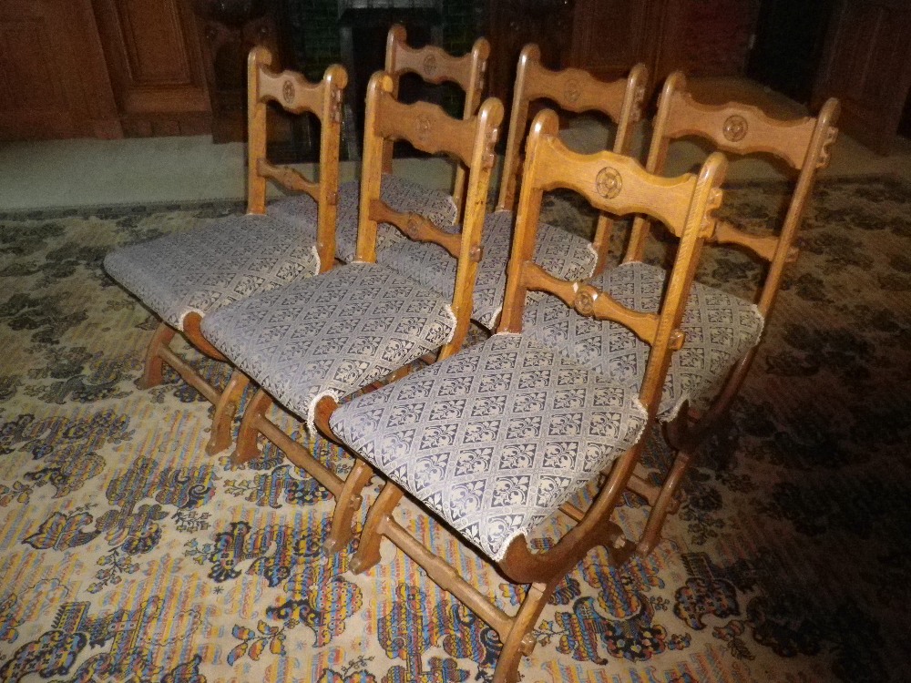 SET OF 6 GOTHIC STYLE SALON/DINING CHAIRS having rose roundels carved to the crest and central - Image 2 of 3