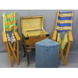 VINTAGE FURNITURE PARCEL, five items to include a small iron banded trunk with interior candle