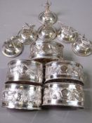 SIAM STERLING SILVER ITEMS to include six circular based menu holders depicting dancers, mythical