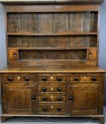 ANGLESEY NORTH WALES OAK DRESSER circa 1840, the three shelf rack with wide boarded back and lower