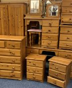 EXTENSIVE GROUP OF MODERN PINE BEDROOM FURNITURE ITEMS (11) to include a two door wardrobe