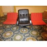 MID-CENTURY CHROME & UPHOLSTERED COMFORT CHAIRS and a vintage style black leather effect swivel