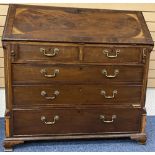 GEORGIAN MAHOGANY FALL FRONT BUREAU, the cross banded fall with inlaid spandrels opening to reveal a