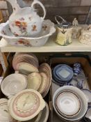 FALCONWARE PLATES & TUREEN, floral decorated jug and basin, Blue & White teaware ETC