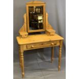 REPRODUCTION PINE MIRRORED DRESSING TABLE with single frieze drawer, 150cms overall H, 91.5cms W,