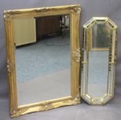 ITALIAN STYLE REPRODUCTION CUSHION MIRROR and one other, 79 x 30.5cms and 90.5 x 64.5cms