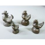 18TH/19TH CENTURY BURMESE BRONZE OPIUM WEIGHTS (4) to include two cockerels and two ducks, 6.5cms