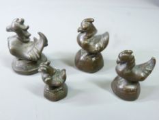 18TH/19TH CENTURY BURMESE BRONZE OPIUM WEIGHTS (4) to include two cockerels and two ducks, 6.5cms