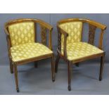 EDWARDIAN INLAID TUB ARMCHAIRS, A PAIR in classically styled re-upholstery, 75.5cms H, 55cms W, 43.