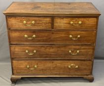 GEORGIAN MAHOGANY CHEST of two short over three long drawers, pine lined with replacement brass