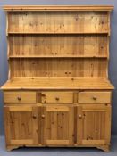 MODEN PINE KITCHEN DRESSER shape sided two shelf rack over a base section of three drawers and