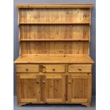MODEN PINE KITCHEN DRESSER shape sided two shelf rack over a base section of three drawers and