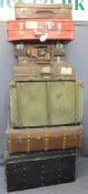 GOOD VINTAGE LUGGAGE PARCEL consisting of two steamer trunks, 52cms H, 91.5cms W, 51cms D the