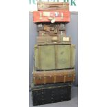 GOOD VINTAGE LUGGAGE PARCEL consisting of two steamer trunks, 52cms H, 91.5cms W, 51cms D the