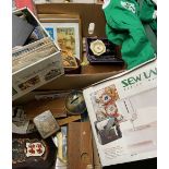 SEWLAND BOXED SEWING MACHINE, treen, prints, Irish rugby jerseys ETC