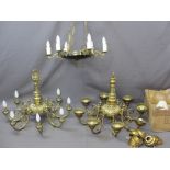 VINTAGE FRENCH STYLE CEILING CHANDELIERS (3) including a cast brass pair of eight branch with scroll