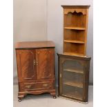 REPRODUCTION FURNITURE ITEMS (3) to include a line inlaid two door entertainment cabinet, 97cms H,