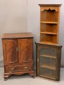 REPRODUCTION FURNITURE ITEMS (3) to include a line inlaid two door entertainment cabinet, 97cms H,