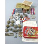 WWI & II MEMORABILIA including an unmarked WWII medals, pair in original posting box to W R Gough,
