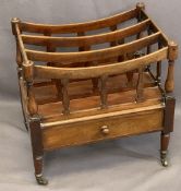 VICTORIAN MAHOGANY SINGLE DRAWER CANTERBURY having three galleried sections on turned and block