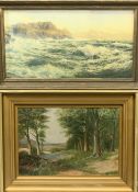 J ATTWATER painting on board - rural woodland scene, signed and dated 1920, 35 x 50cms and a similar