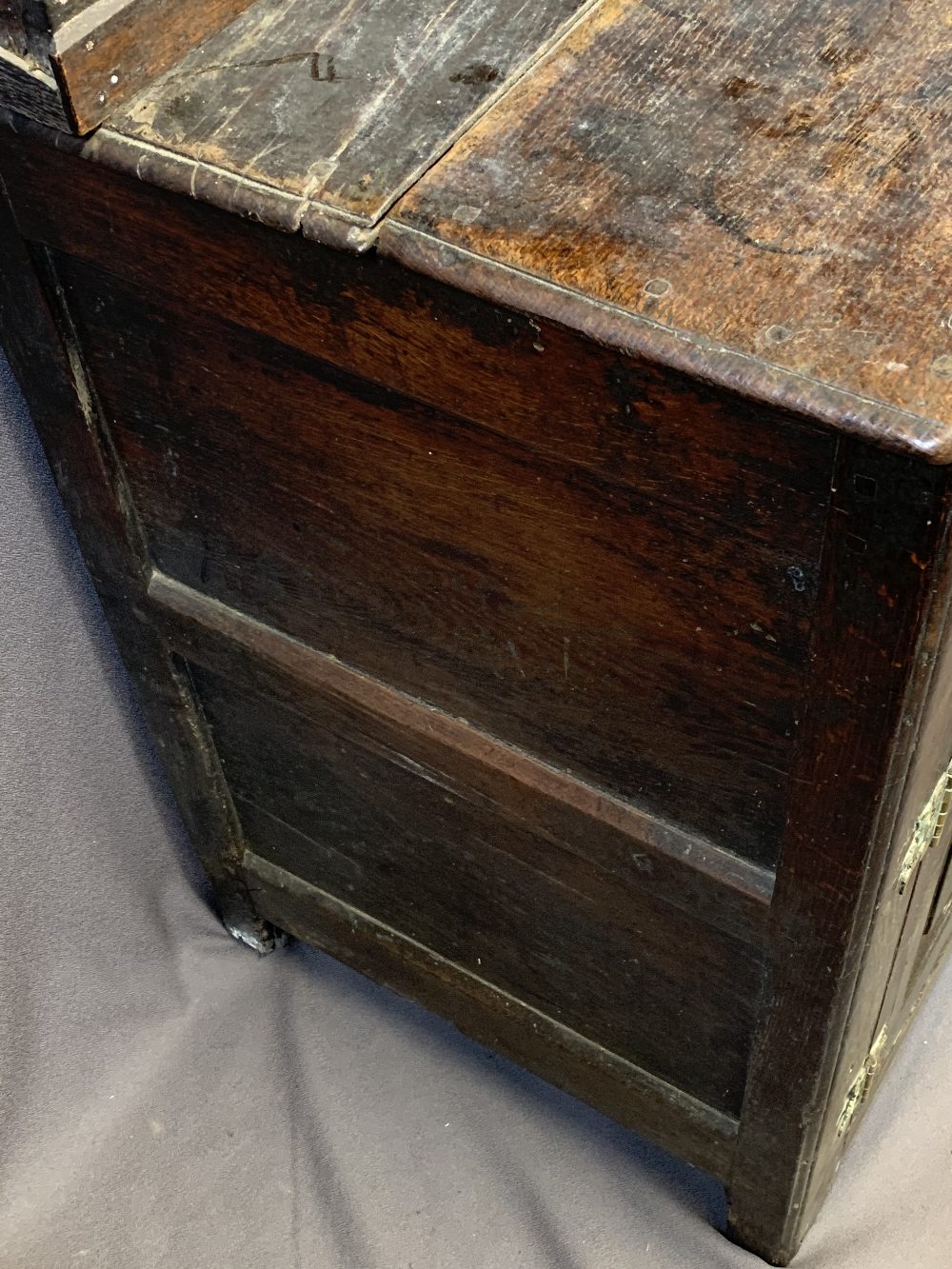 CIRCA 1760 WELSH OAK DRESSER having a three shelf stepped rack with thick backboards and later - Image 5 of 7