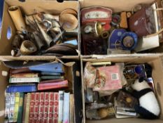 TREEN ITEMS, vintage wireless, field glasses, quantity of vintage books and assorted other