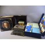 IMPERIAL VINTAGE TYPEWRITER IN A CASE, a case of mainly classical LPs and a cased vintage picnic set