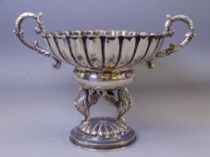 SPANISH SILVER TWIN-HANDLED PEDESTAL DISH with lobed bowl decoration supported by two standing swans