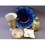 ROYAL CROWN DERBY PIN DISH, Noritake twin-handled vase, 16cms H, Royal Doulton sifter, Porthmadog