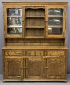 REPRODUCTION ASH GLAZED TOP DRESSER having two opposing mirrored back cupboards, flanking central