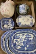 STAFFORDSHIRE DRESSER PLATTERS (5), Rosslyn lidded tureen, other china items