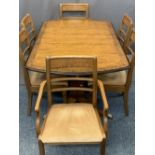 REPRODUCTION EXTENDING DINING TABLE & SIX (4 + 2) CHAIRS, 74cms H, 160cms W, 99cms D closed,